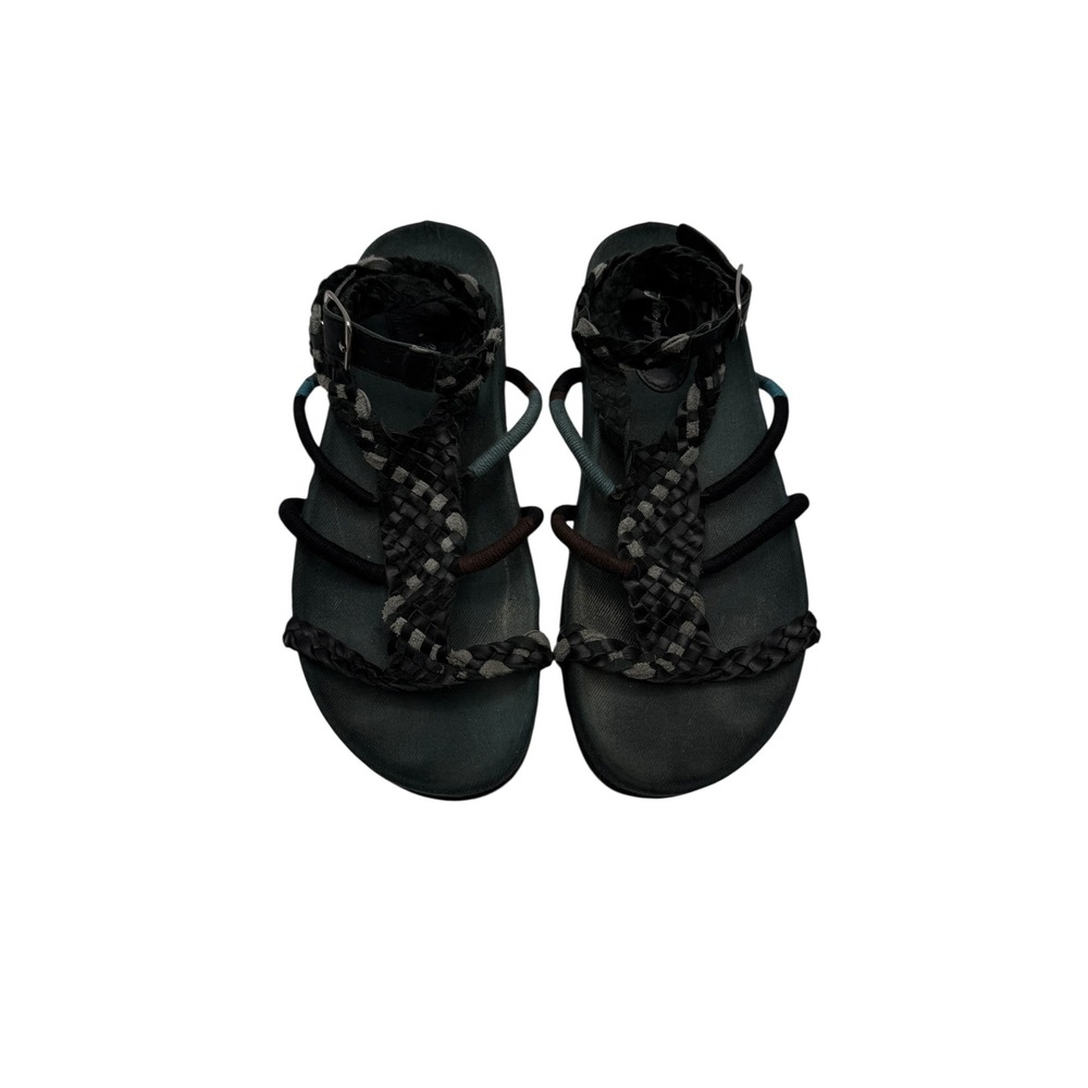 Free People Denali Gladiator Sandals Women's 38 Black Teal Braided Wrap Boho - Picture 2 of 11